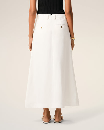 AmiParis White Blended Linen Tailor Construction Long Trapeze Skirt Women's
