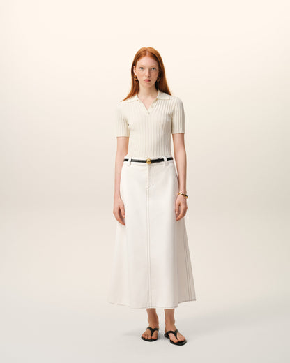 AmiParis White Cotton Gabardine Long Trapeze Skirt Women's