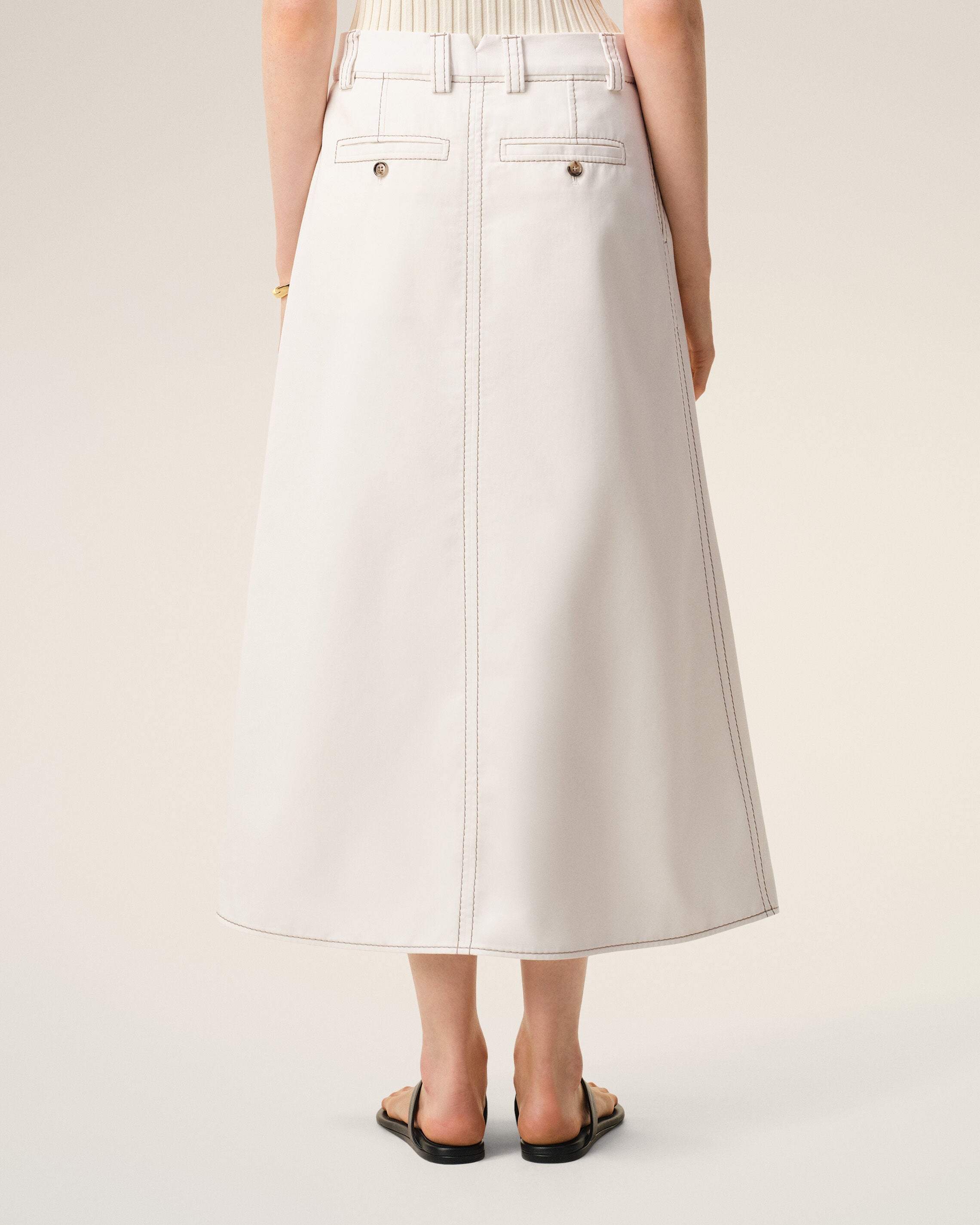 AmiParis White Cotton Gabardine Long Trapeze Skirt Women's