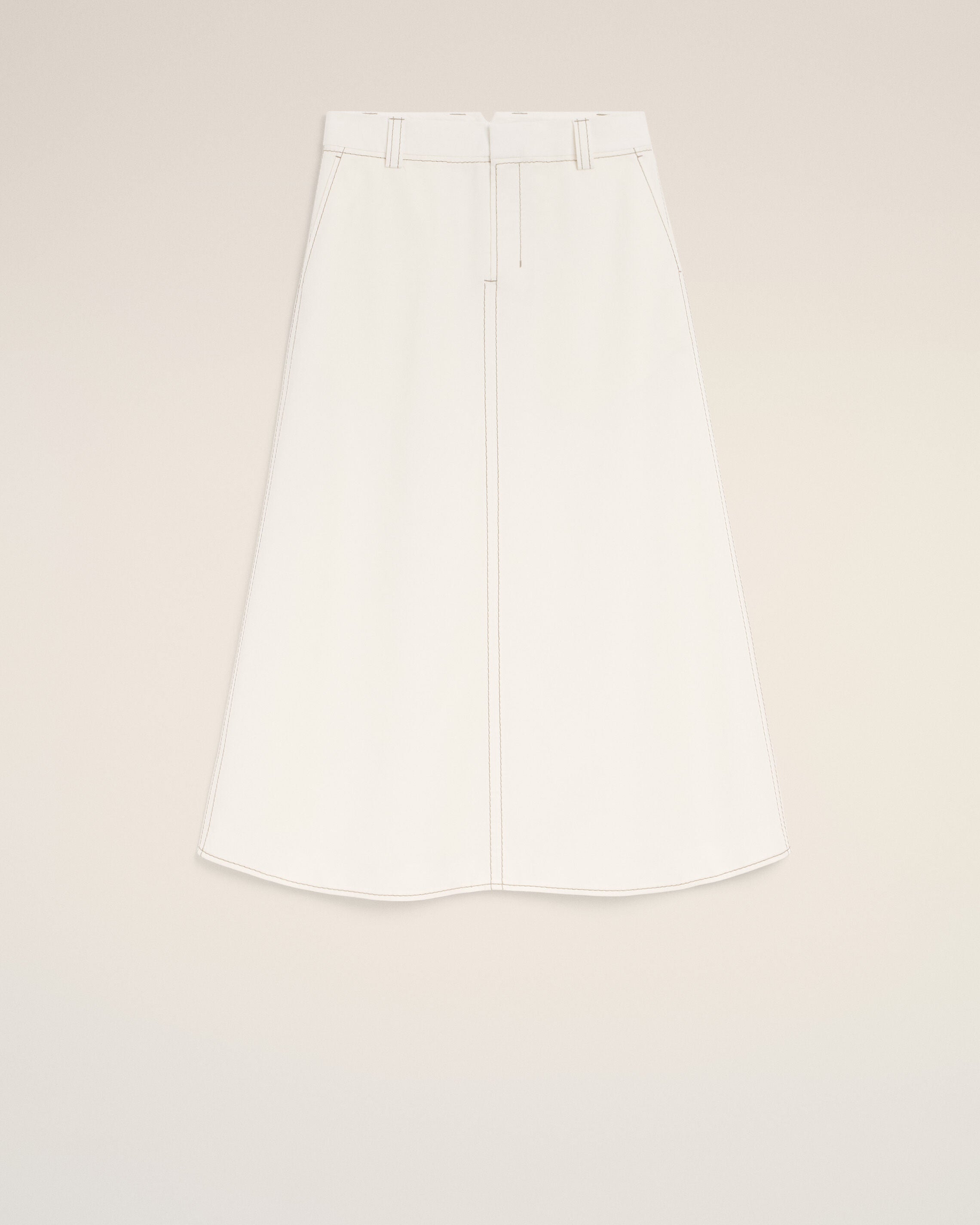 AmiParis White Cotton Gabardine Long Trapeze Skirt Women's