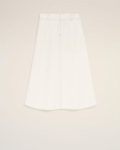 AmiParis White Cotton Gabardine Long Trapeze Skirt Women's