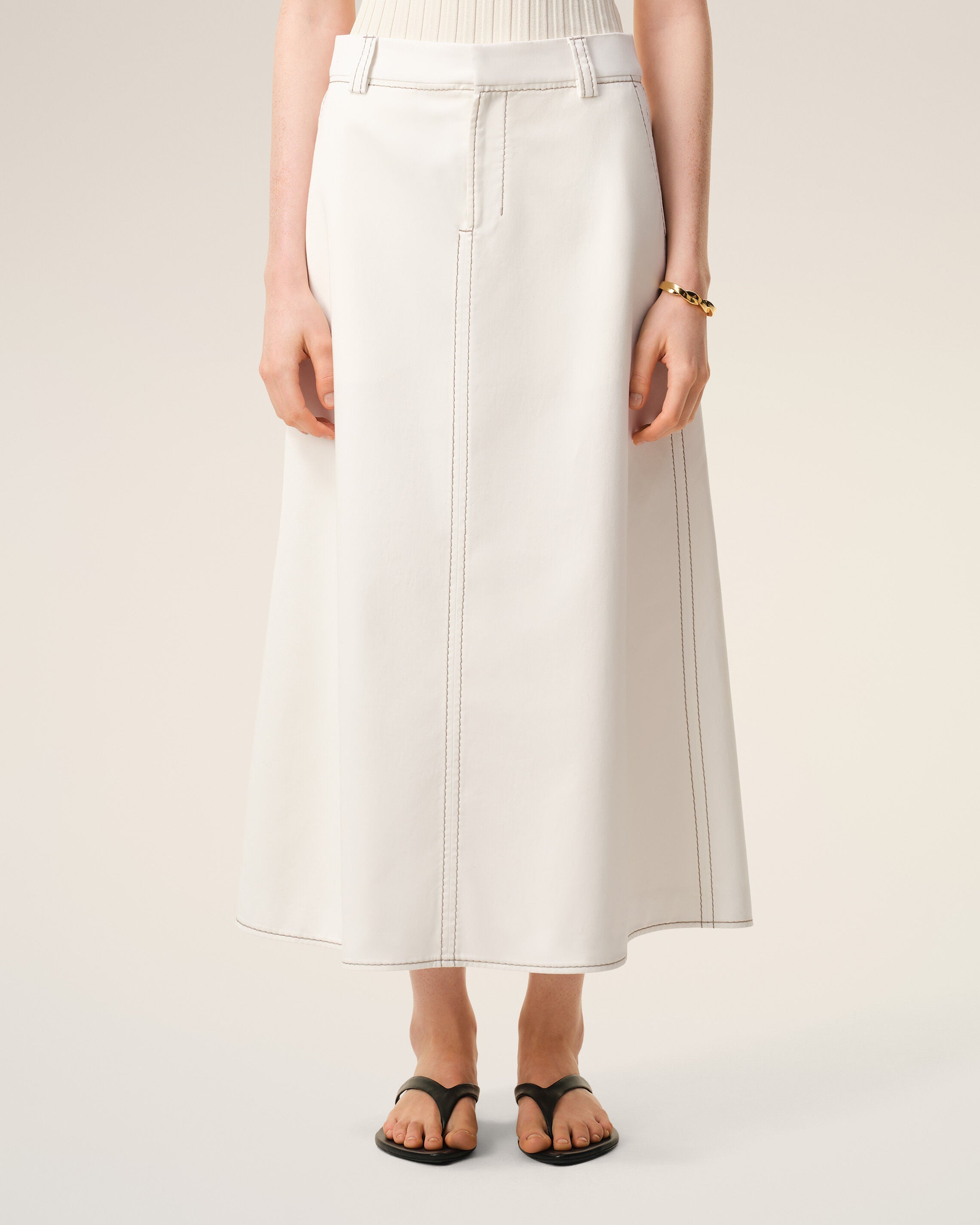 AmiParis White Cotton Gabardine Long Trapeze Skirt Women's
