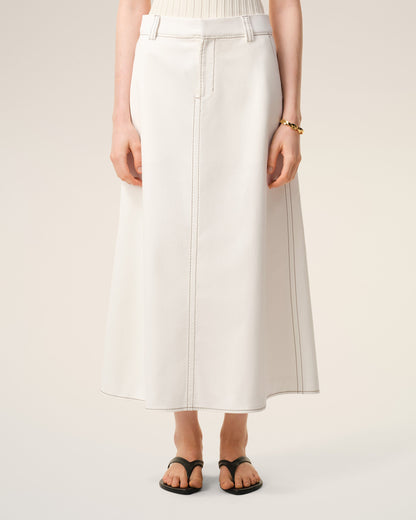 AmiParis White Cotton Gabardine Long Trapeze Skirt Women's