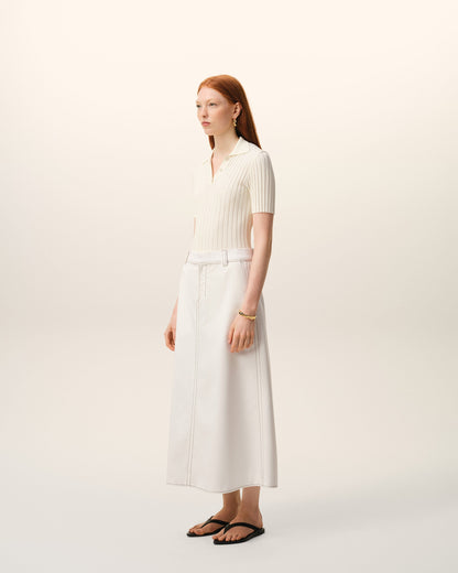 AmiParis White Cotton Gabardine Long Trapeze Skirt Women's