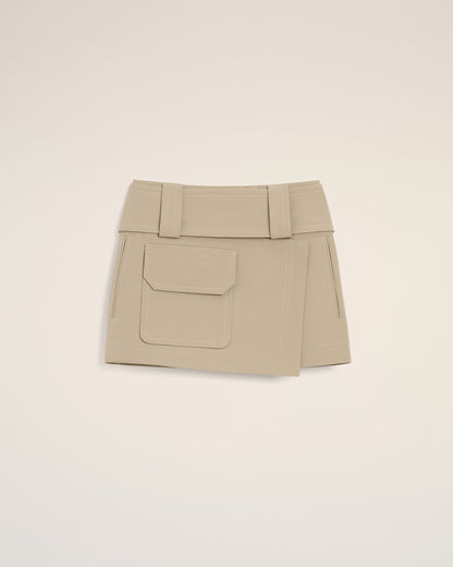 AmiParis Beige Cotton Wrap Mini Skirt Women's