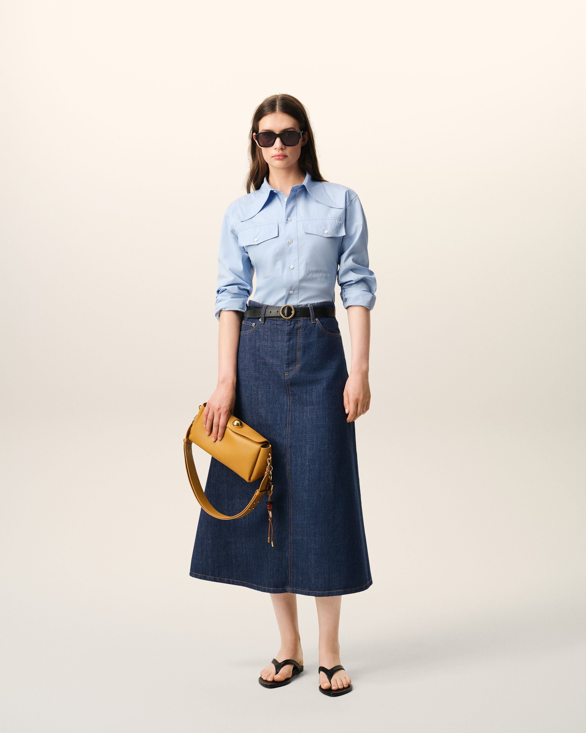 AmiParis Blue Cotton Long Skirt Women's