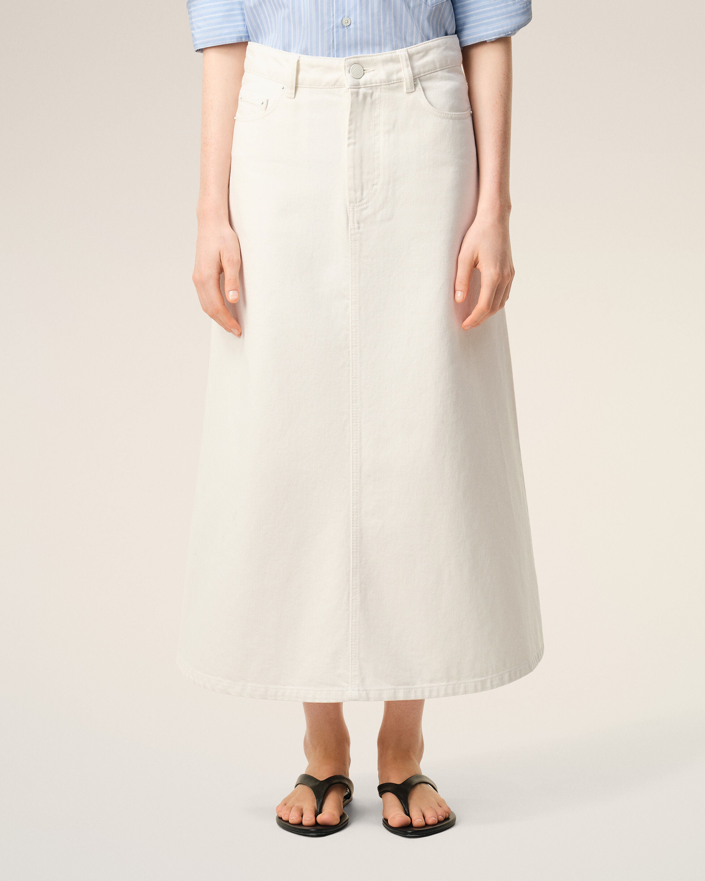 AmiParis White Denim Long Skirt Women's