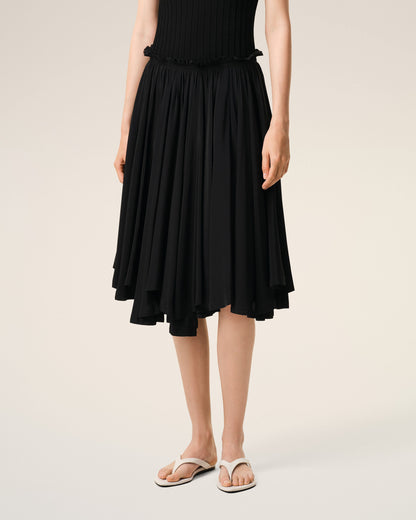 AmiParis Black Blended Silk Midi Corolla Skirt Women's