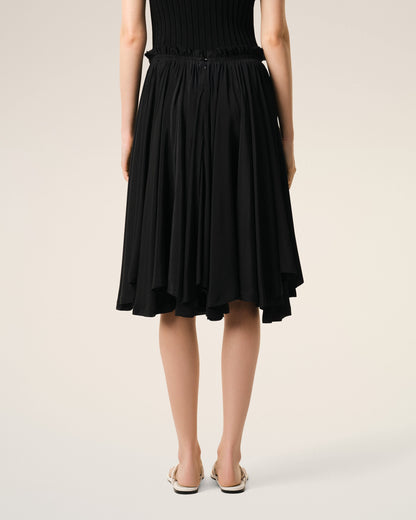 AmiParis Black Blended Silk Midi Corolla Skirt Women's