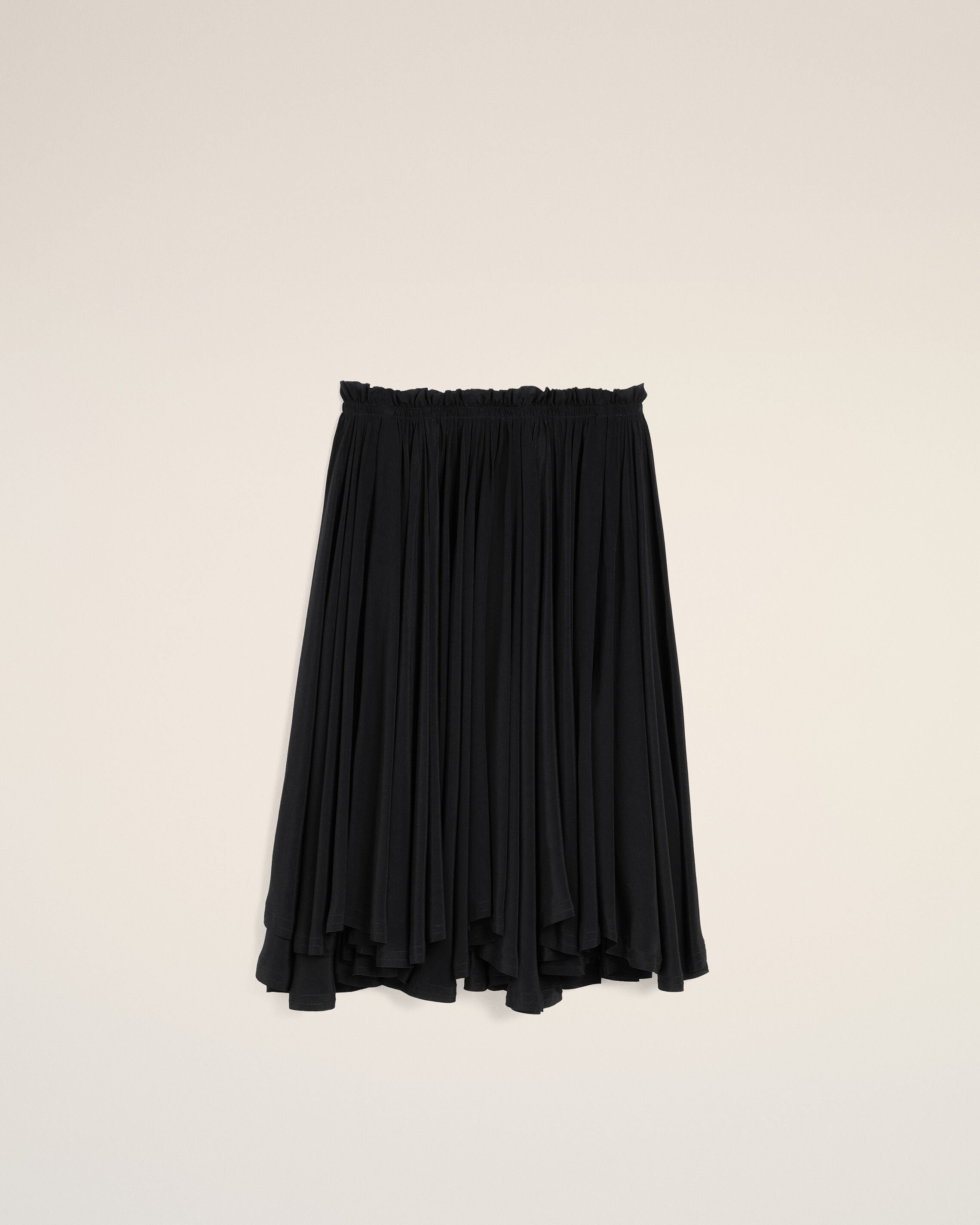 AmiParis Black Blended Silk Midi Corolla Skirt Women's
