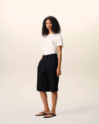 AmiParis Black New Wool Low Waist Wide Bermuda Shorts Women's