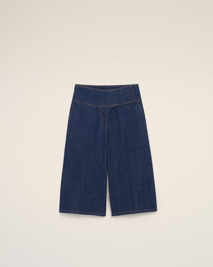 AmiParis Blue Cotton Wrapped Belted Bermuda Shorts Women's