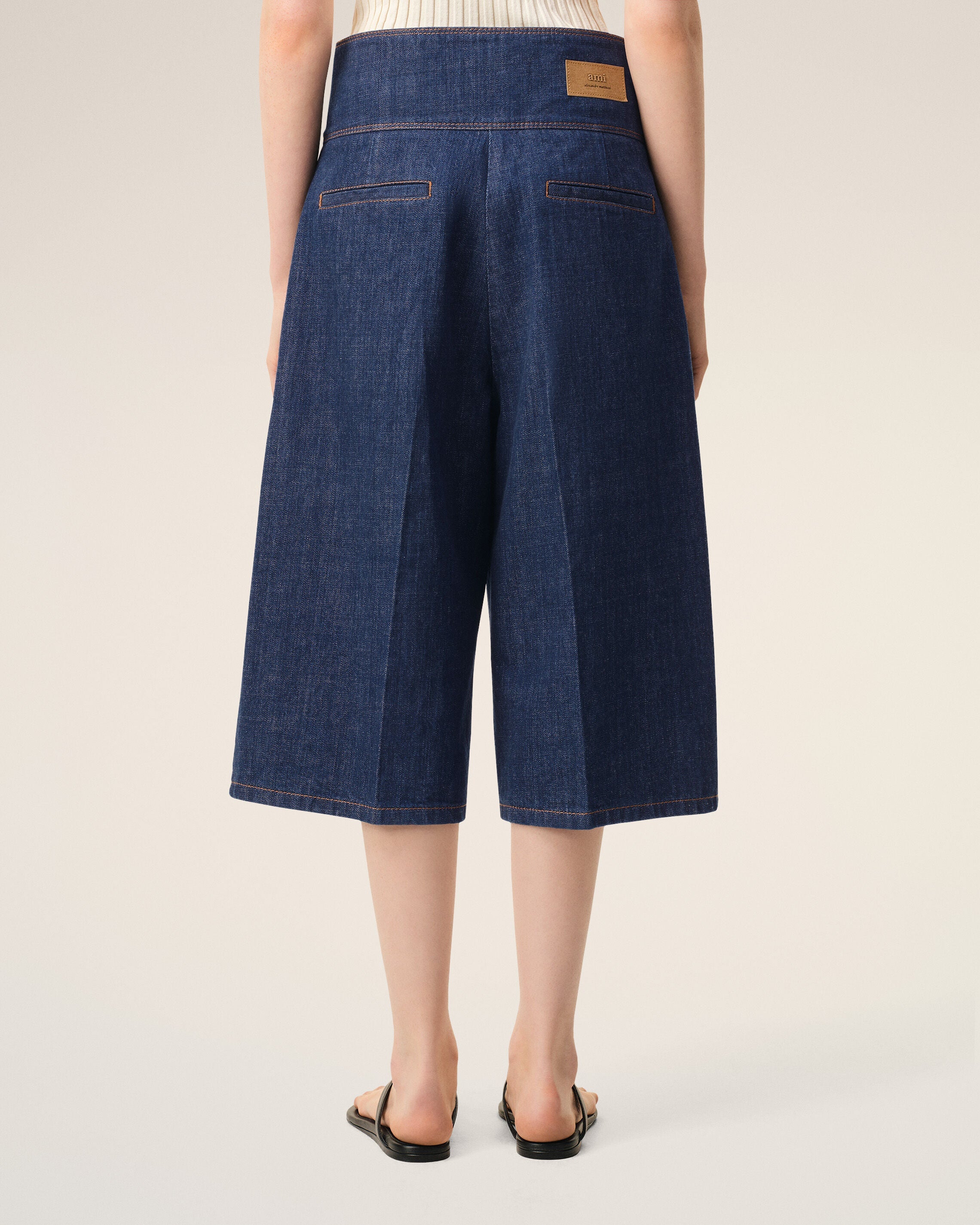 AmiParis Blue Cotton Wrapped Belted Bermuda Shorts Women's