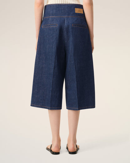 AmiParis Blue Cotton Wrapped Belted Bermuda Shorts Women's