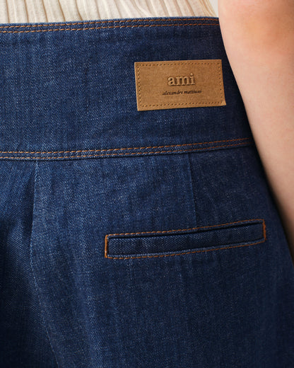 AmiParis Blue Cotton Wrapped Belted Bermuda Shorts Women's