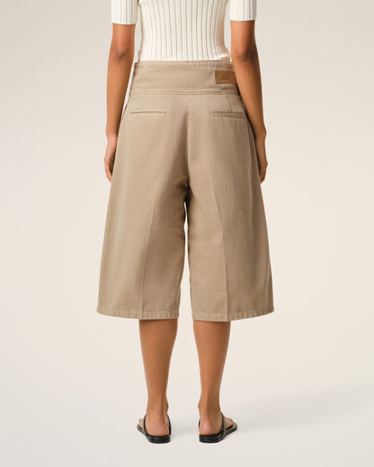 AmiParis Beige Cotton Wrapped Belted Bermuda Shorts Women's