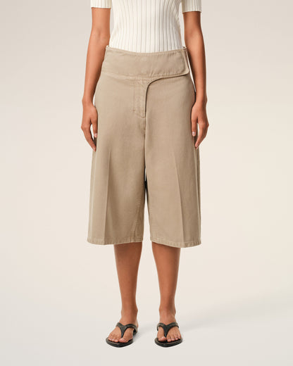 AmiParis Beige Cotton Wrapped Belted Bermuda Shorts Women's