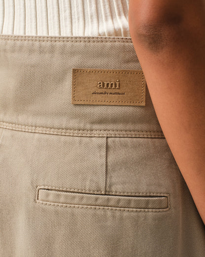 AmiParis Beige Cotton Wrapped Belted Bermuda Shorts Women's