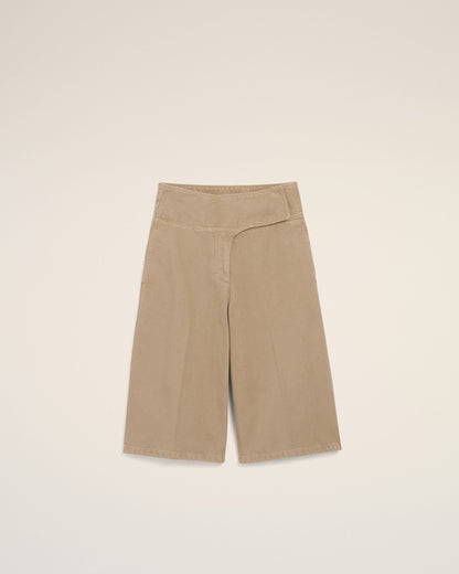 AmiParis Beige Cotton Wrapped Belted Bermuda Shorts Women's