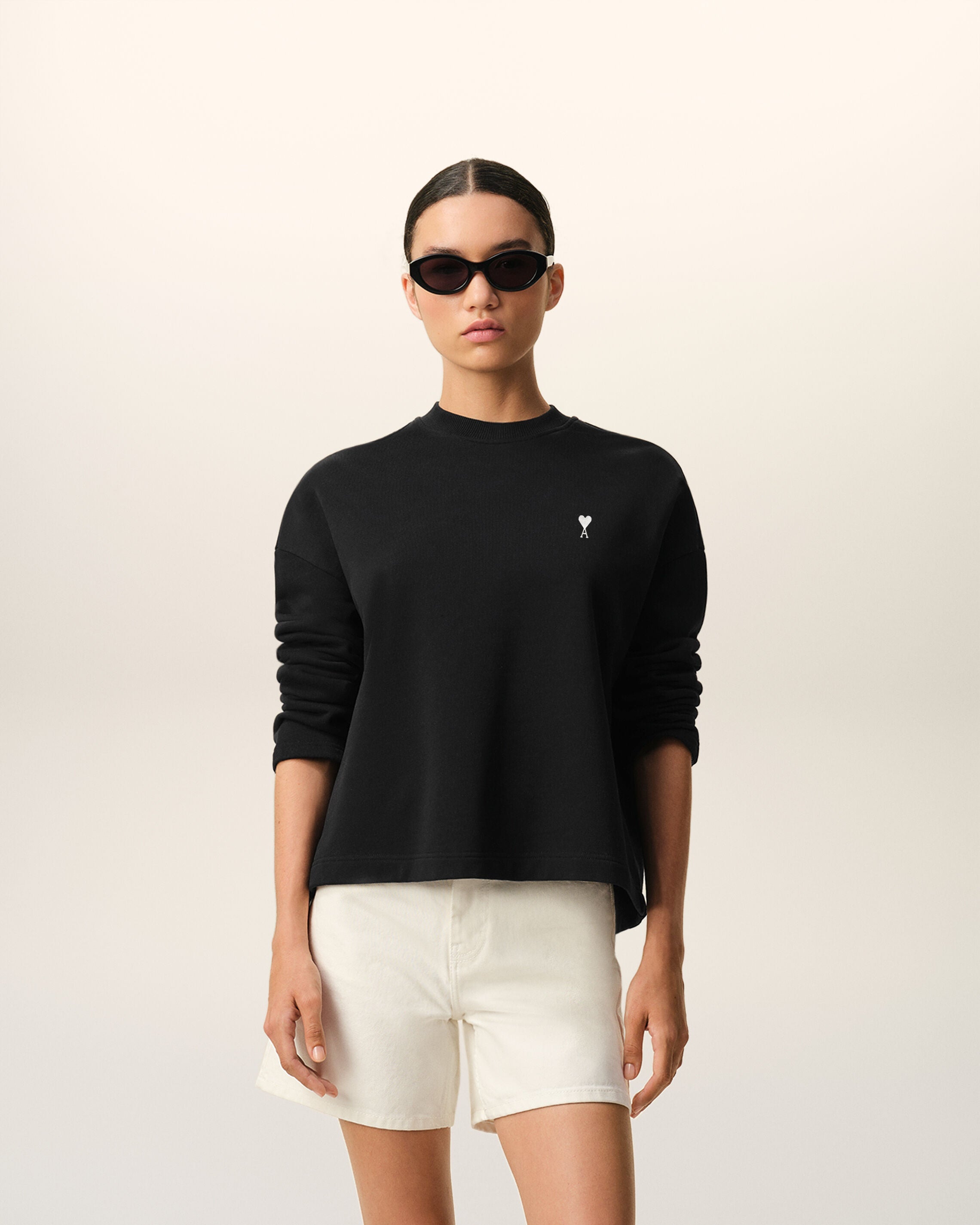 Black Cotton Ami De Coeur Cropped Sweatshirt Women's