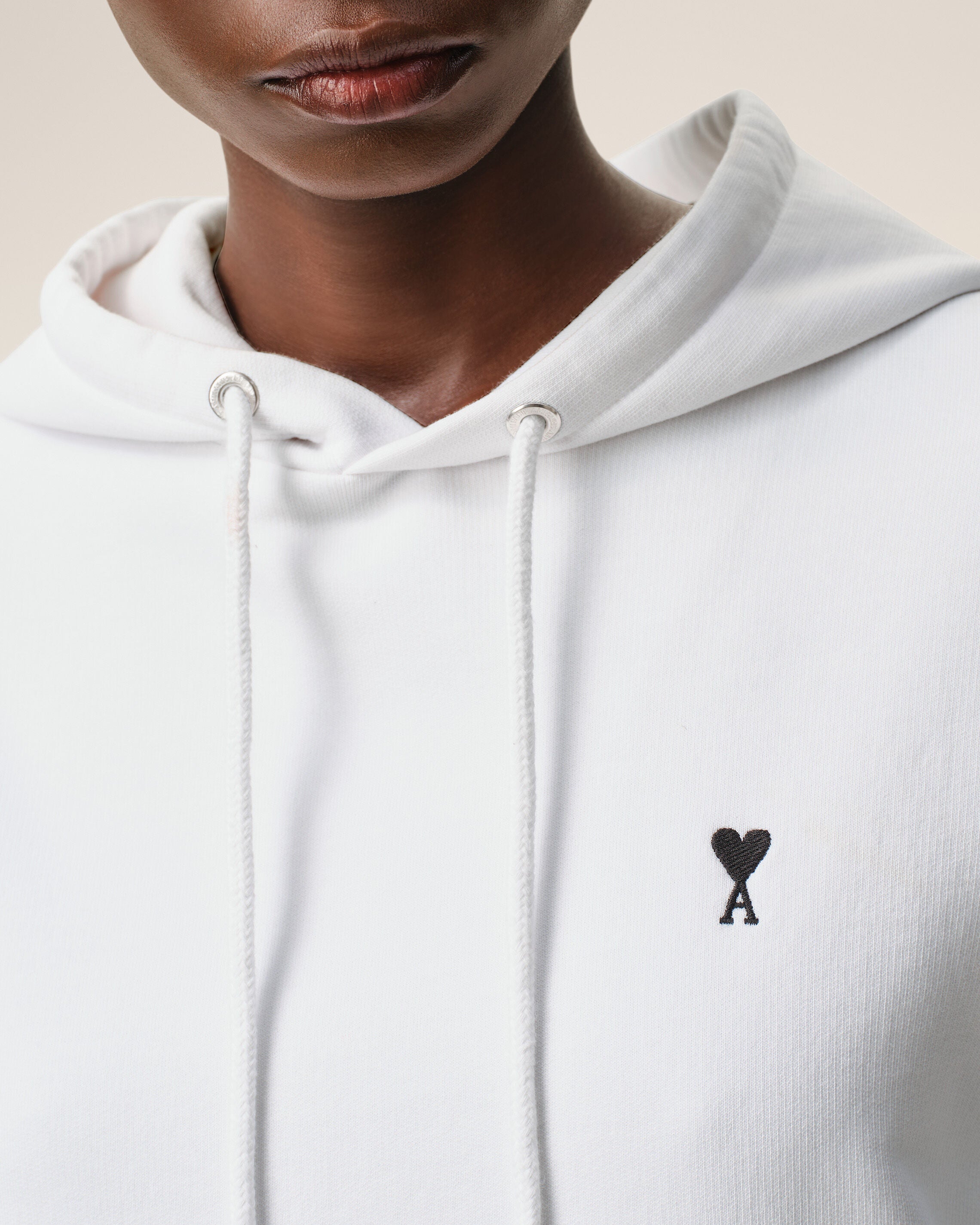 White Cotton Ami De Coeur Cropped Hoodie Women's