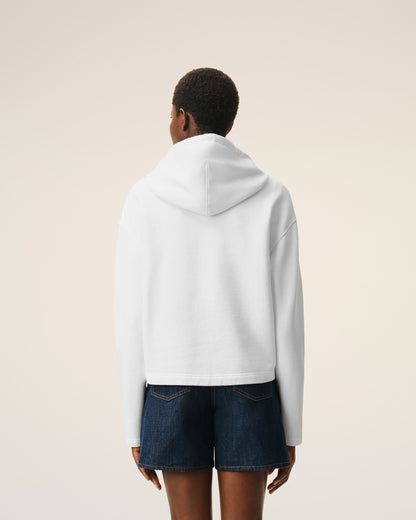 White Cotton Ami De Coeur Cropped Hoodie Women's