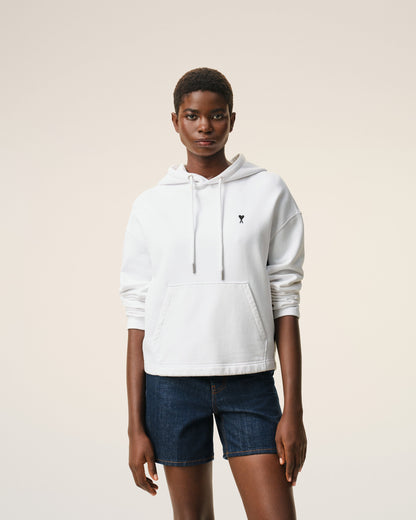 White Cotton Ami De Coeur Cropped Hoodie Women's