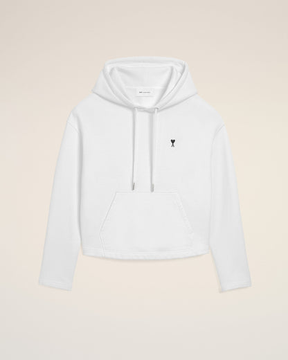 White Cotton Ami De Coeur Cropped Hoodie Women's