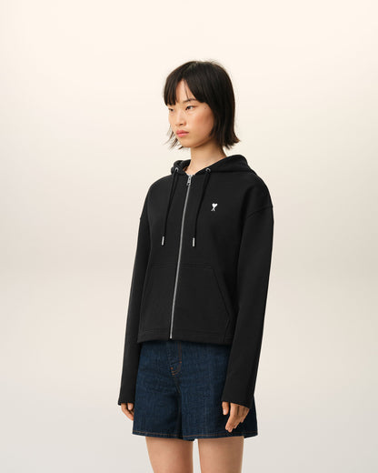 Black Cotton Ami De Coeur Zipped Hoodie Women's