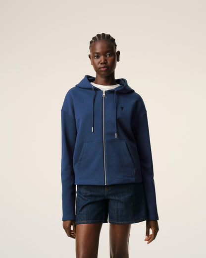 Blue Cotton Ami De Coeur Zipped Hoodie Women's
