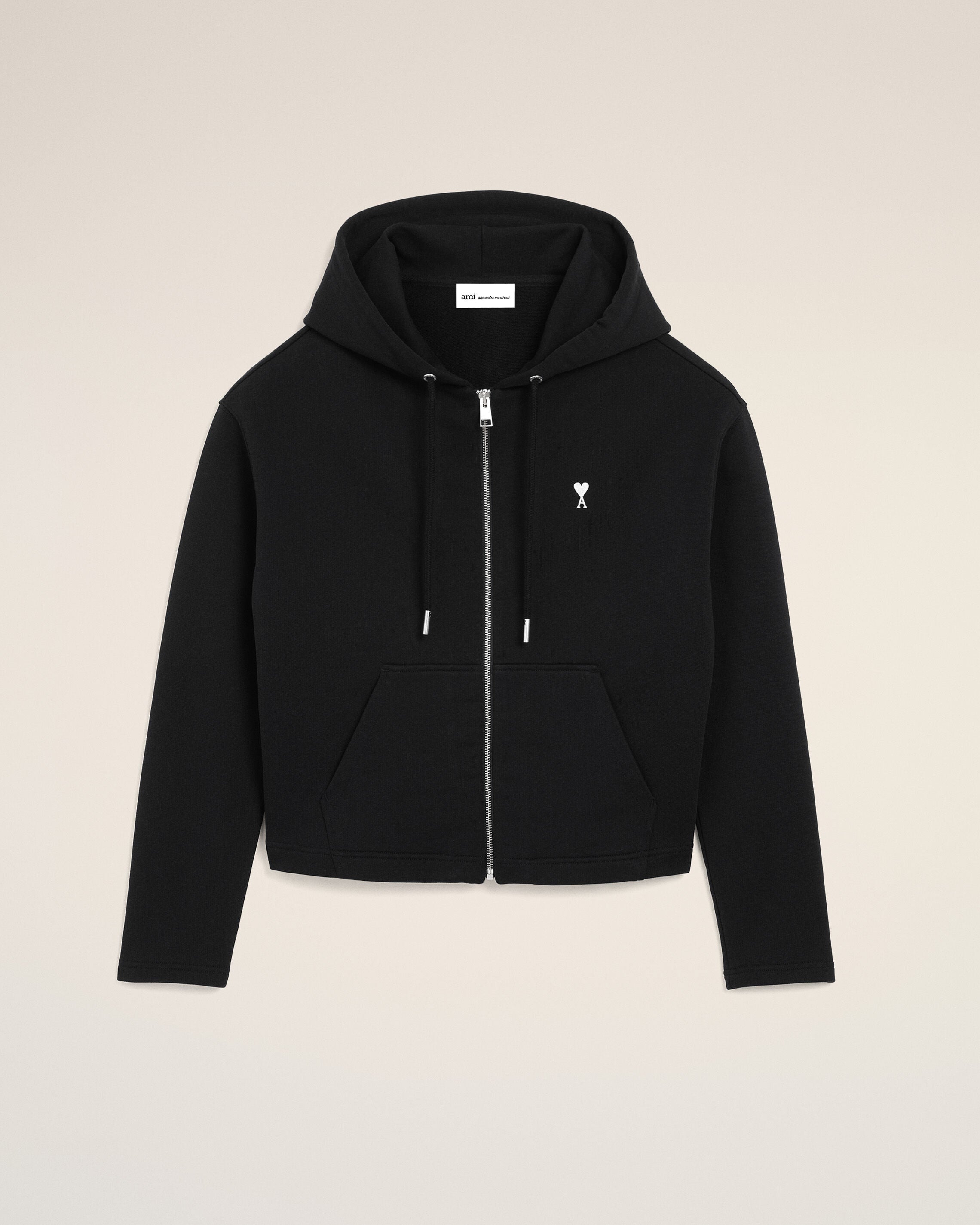 Black Cotton Ami De Coeur Zipped Hoodie Women's