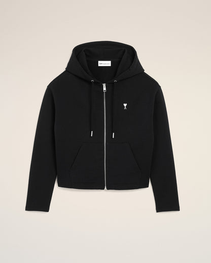 Black Cotton Ami De Coeur Zipped Hoodie Women's