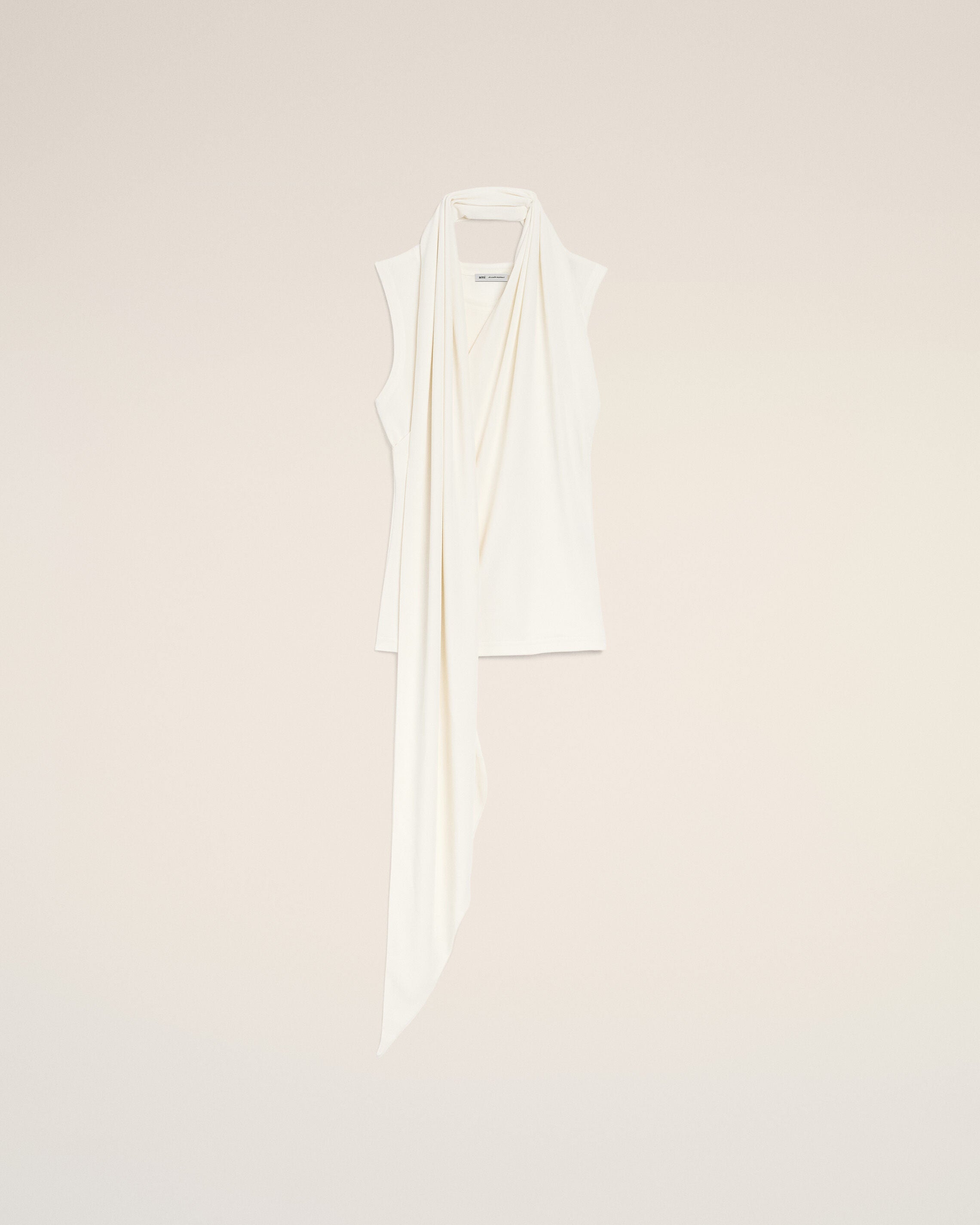 AmiParis White Jersey Sleeveless Lavalliere Top Women's