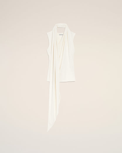 AmiParis White Jersey Sleeveless Lavalliere Top Women's