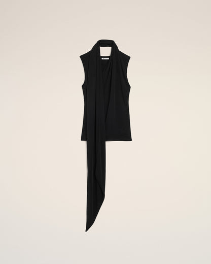 AmiParis Black Jersey Sleeveless Lavalliere Top Women's