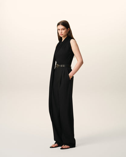 AmiParis Black Jersey Sleeveless Lavalliere Top Women's