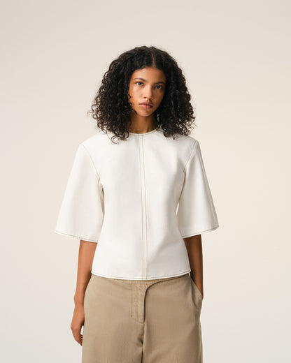 AmiParis White Cotton Short Sleeves Fitted Top Women's