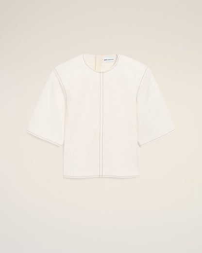 AmiParis White Cotton Short Sleeves Fitted Top Women's