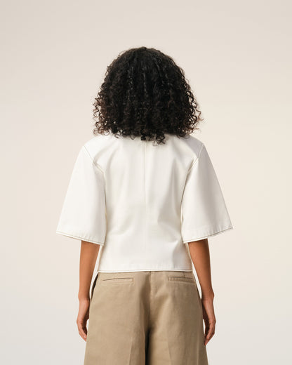 AmiParis White Cotton Short Sleeves Fitted Top Women's