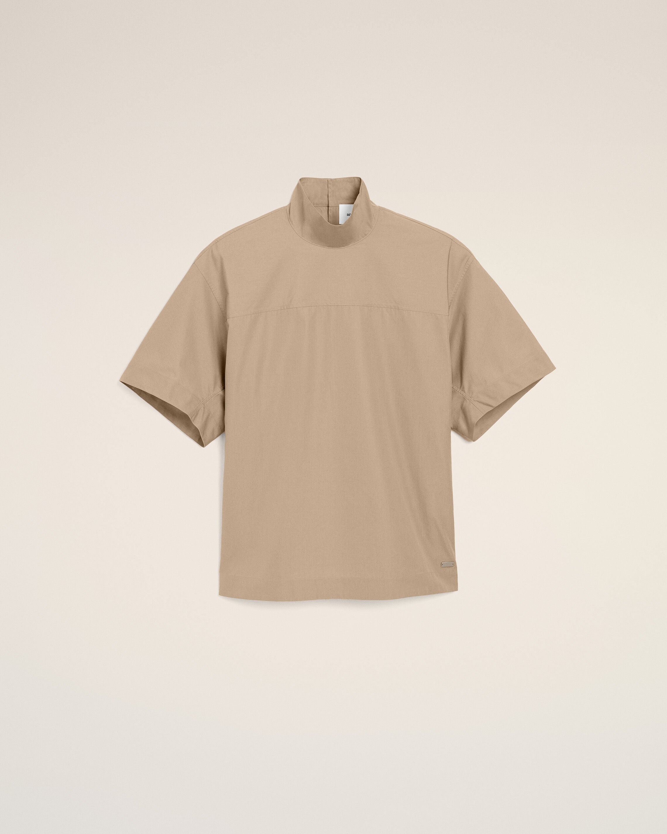 AmiParis Beige Cotton Stand Up Collar Buttoned Top Women's