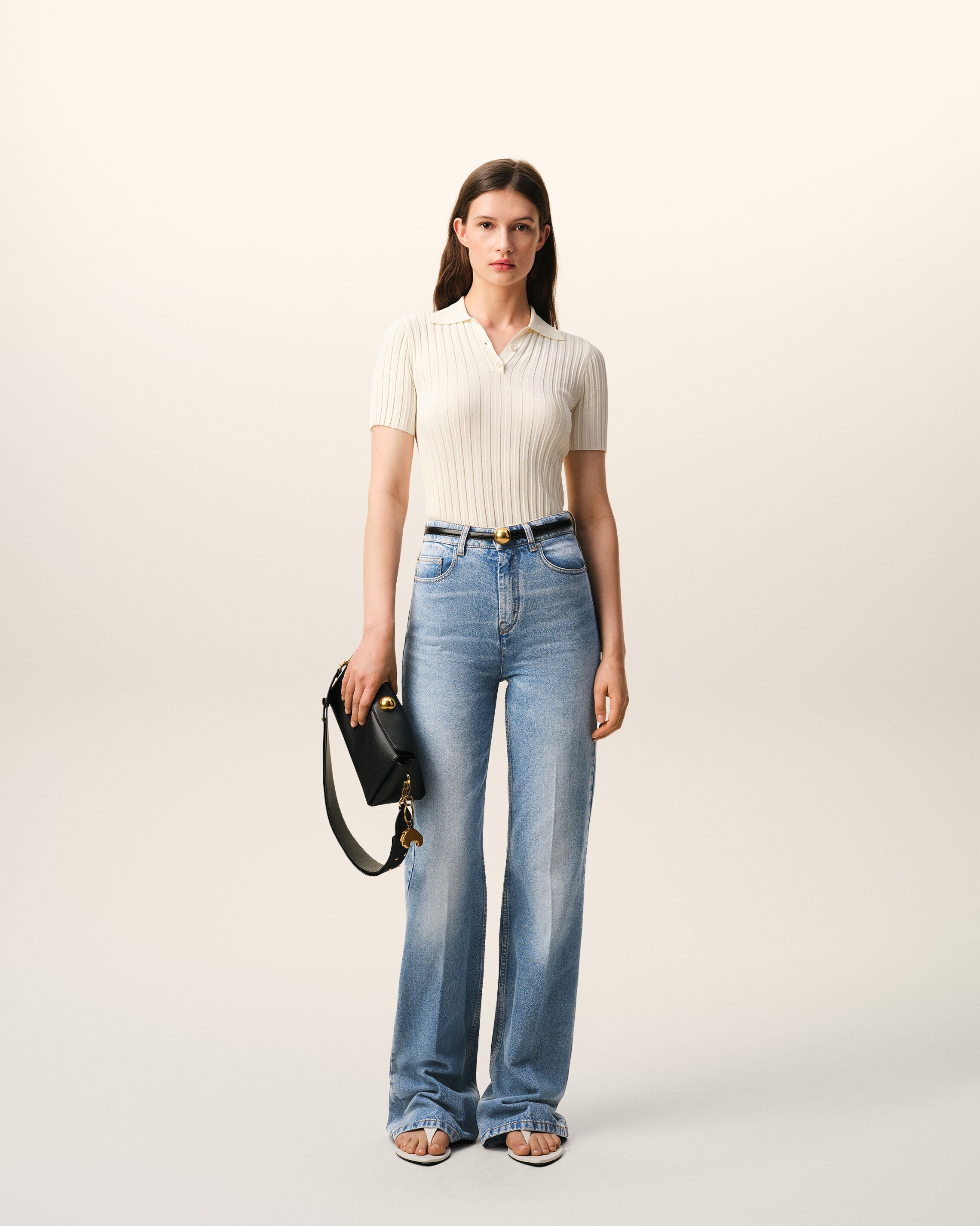 AmiParis Blue Cotton Flare Fit Jeans Women's