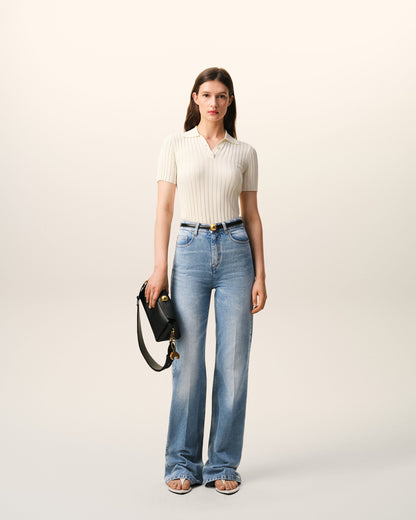 AmiParis Blue Cotton Flare Fit Jeans Women's