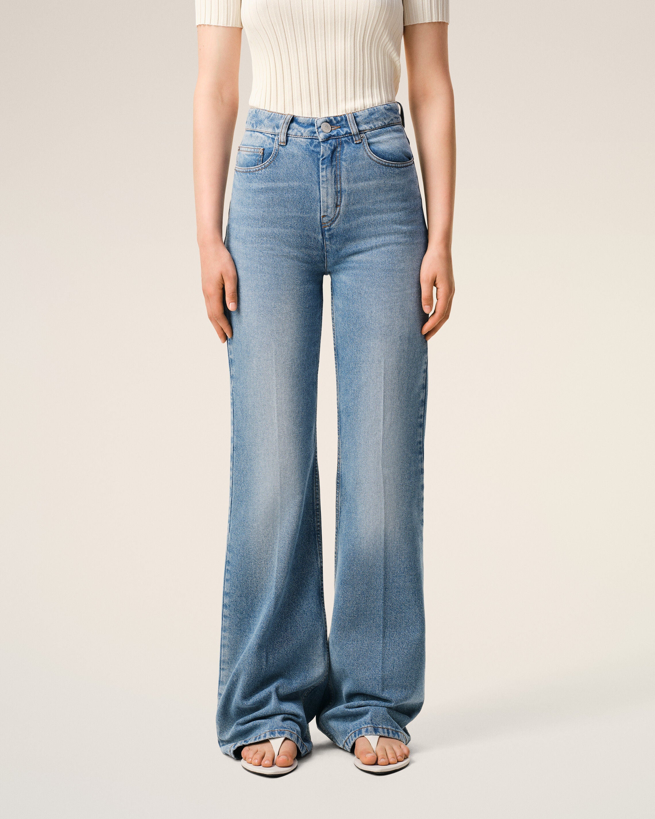 AmiParis Blue Cotton Flare Fit Jeans Women's