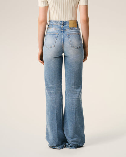 AmiParis Blue Cotton Flare Fit Jeans Women's
