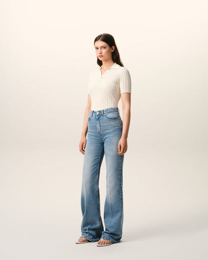 AmiParis Blue Cotton Flare Fit Jeans Women's
