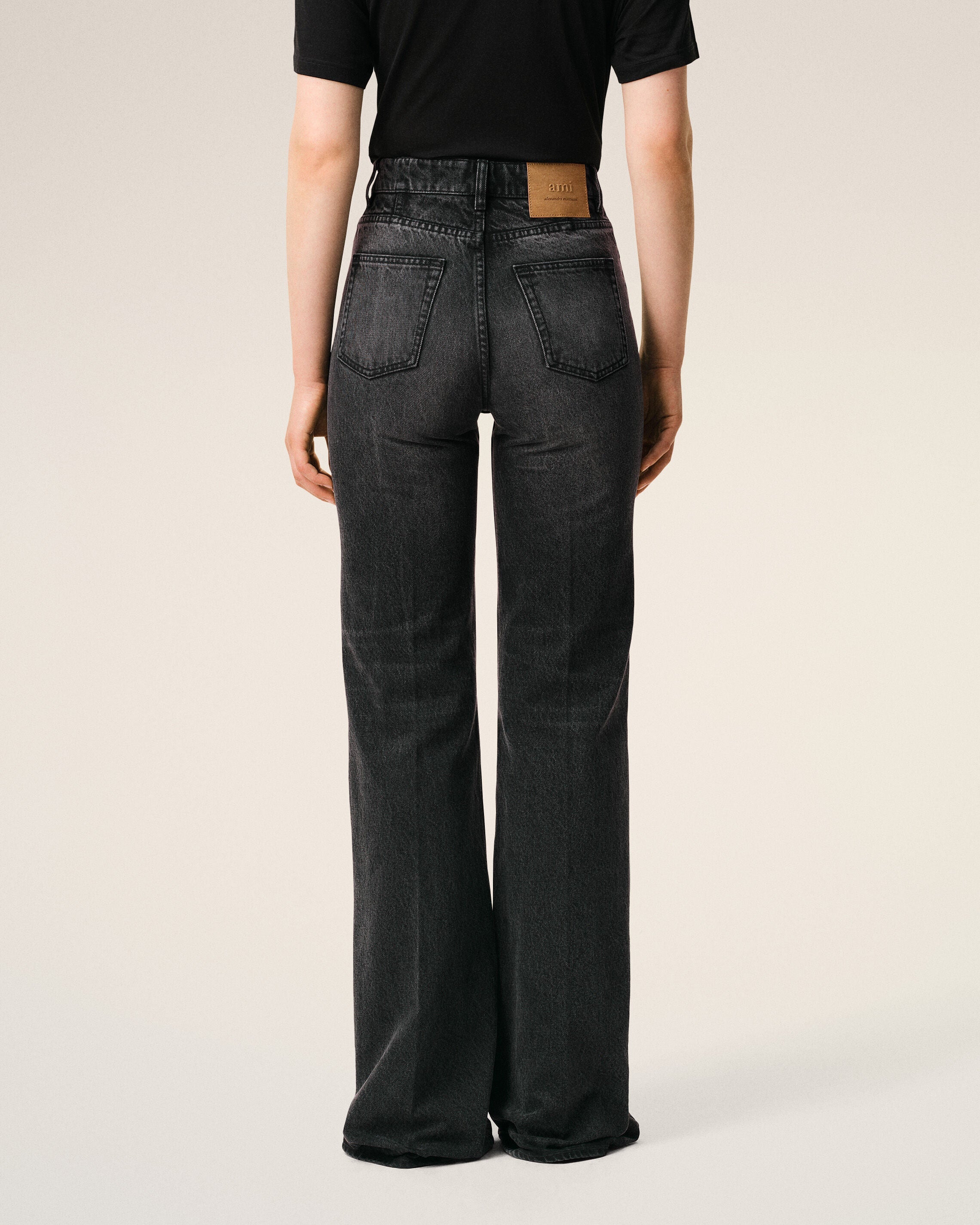 AmiParis Black Cotton Flare Fit Jeans Women's