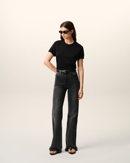 AmiParis Black Cotton Flare Fit Jeans Women's