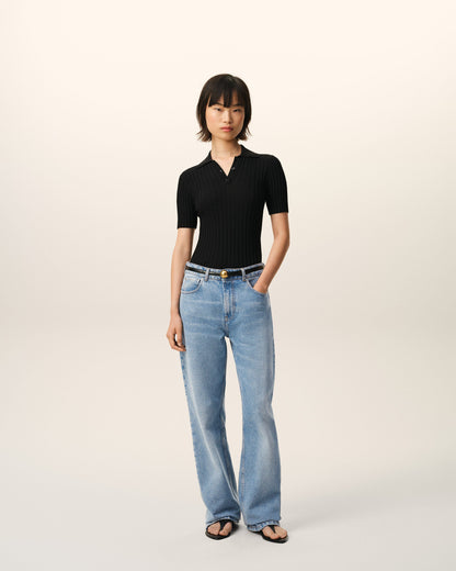 AmiParis Blue Cotton Large Fit Jeans Women's
