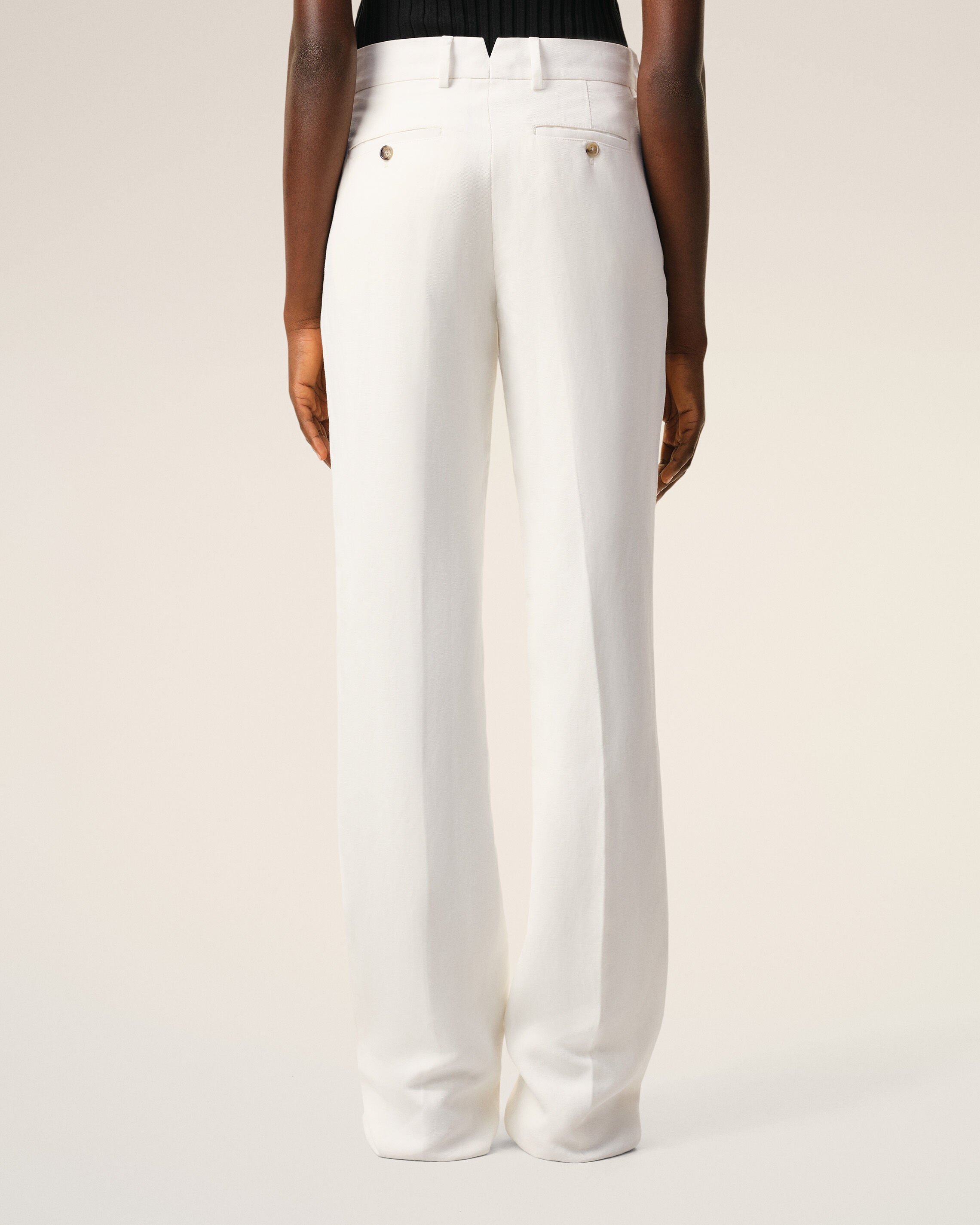 AmiParis White Blended Linen Low Waist Straight Pant Women's