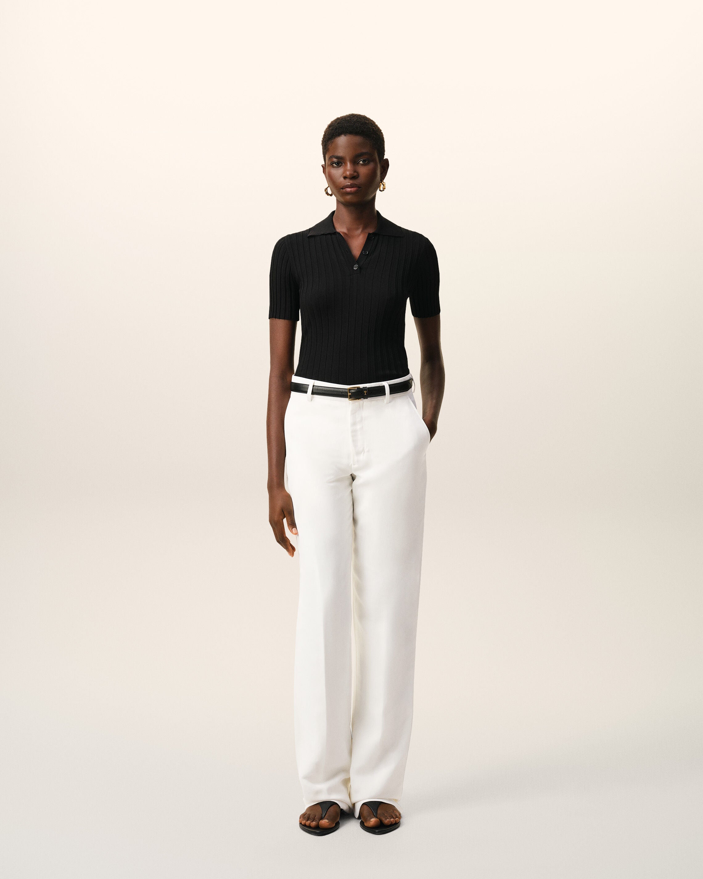 AmiParis White Blended Linen Low Waist Straight Pant Women's